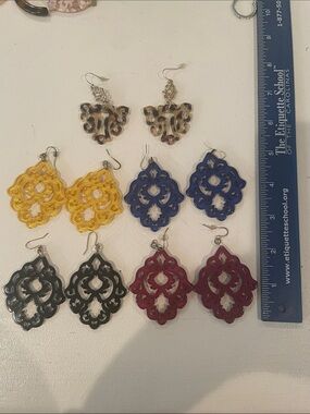 Stylish Filigree Dangle Earrings in Yellow, Blue, Black, burgundy& Tortoiseshell